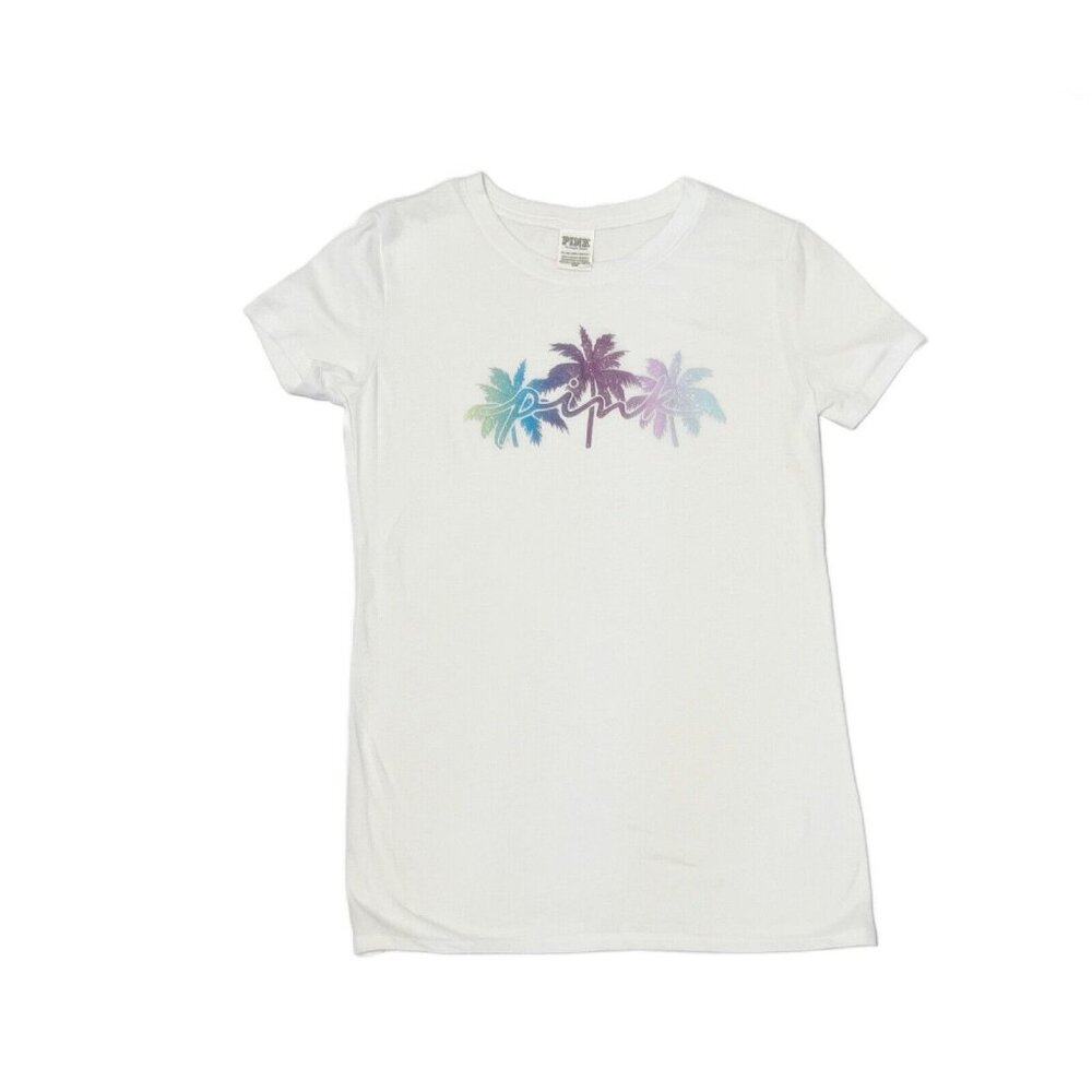 Victoria's Secret PINK Palm Tree Shine Perfect Knit T-Shirt Size XS